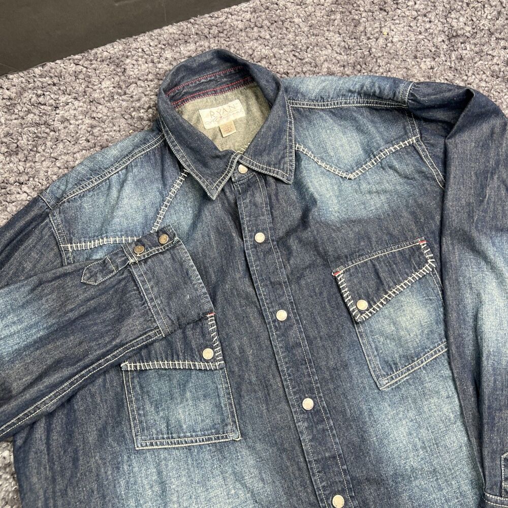 Ryan Michael Shirt XL Mens Cotton Silk Denim Chambray Snap Western Rodeo GUC